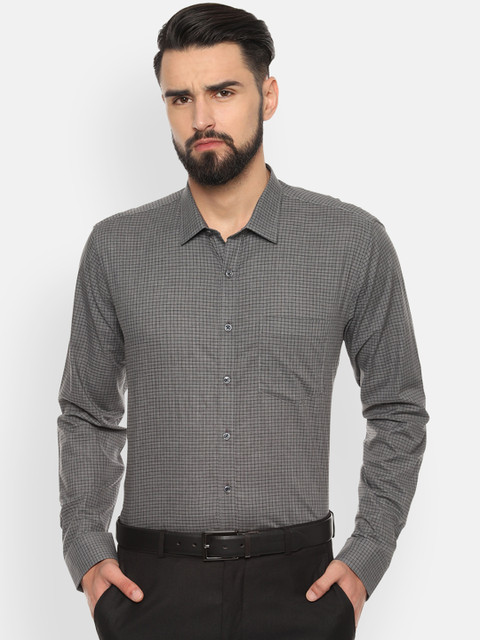

Van Heusen Men Grey & Black Slim Fit Checked Formal Shirt