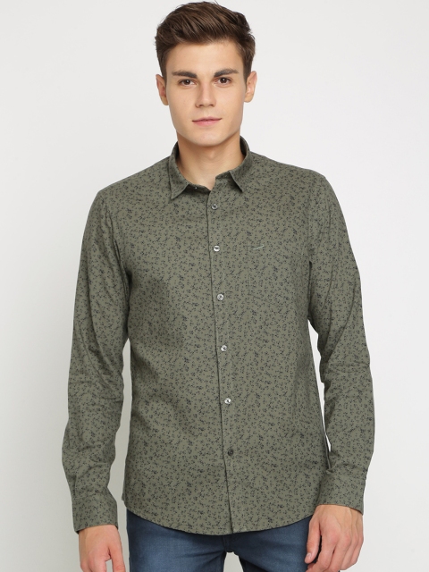 

Crocodile Men Olive Green Slim Fit Printed Casual Shirt