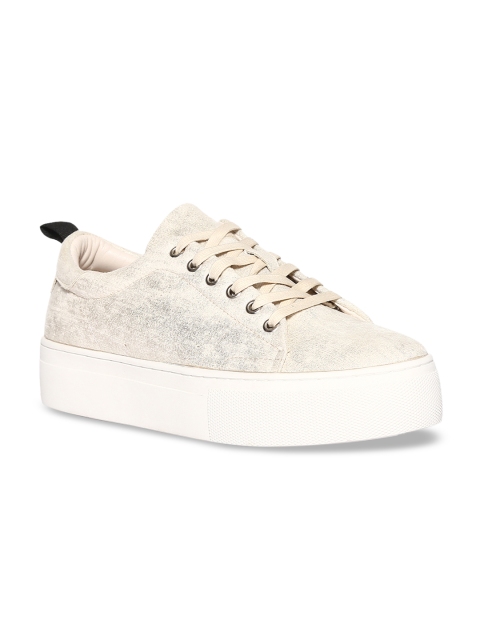 

Stride Women Beige Textured Mid-Top Sneakers