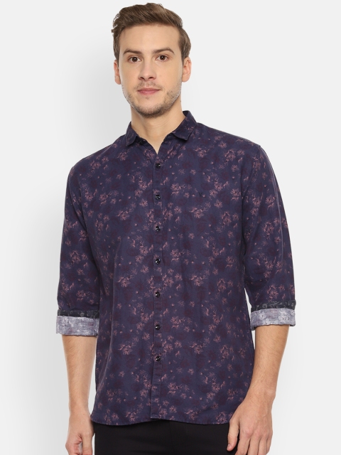 

V Dot Men Navy Blue & Pink Slim Fit Printed Casual Shirt