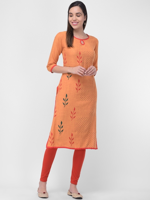 

aayusika Women Orange Printed Straight Kurta