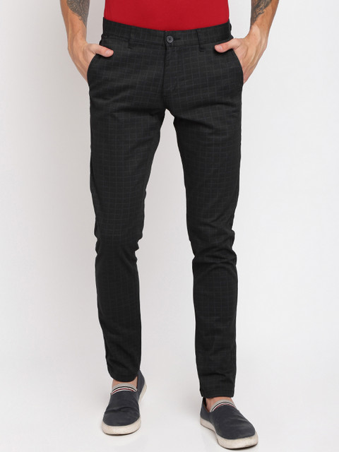 

Crocodile Men Black Slim Fit Checked Regular Trousers