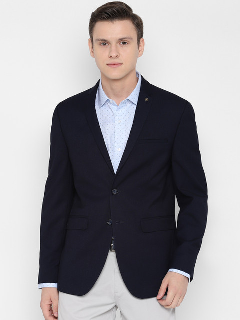 

Allen Solly Men Navy Blue Solid Slim-Fit Single-Breasted Blazer