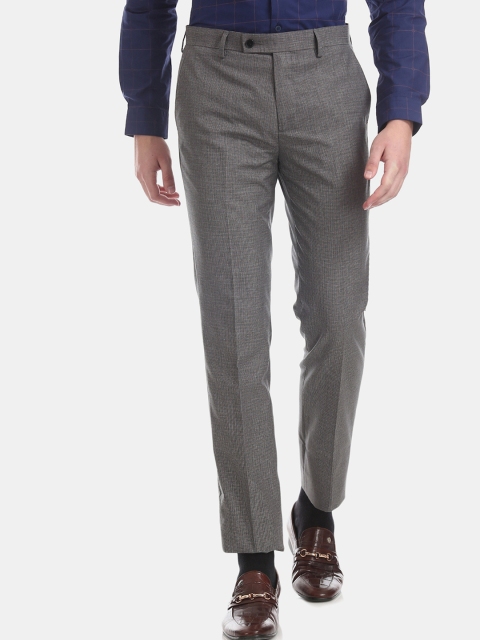 

Arrow Men Grey Slim Fit Self Design Formal Trousers