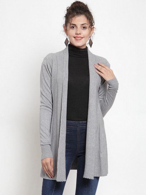 

Global Republic Women Grey Solid Open Front Shrug