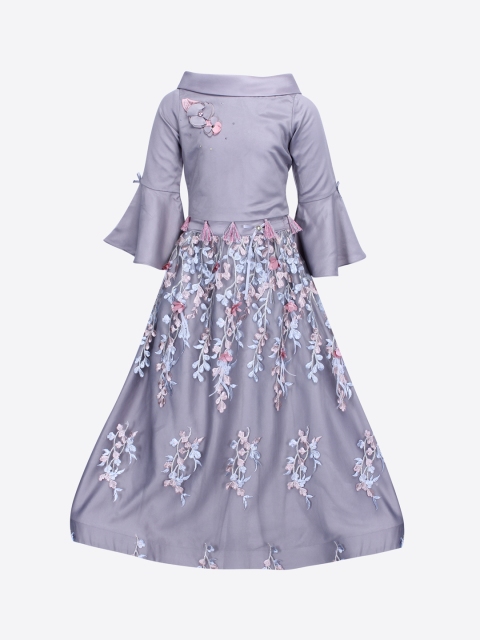 

CUTECUMBER Girls Grey & Pink Solid Top with Embellished Skirt