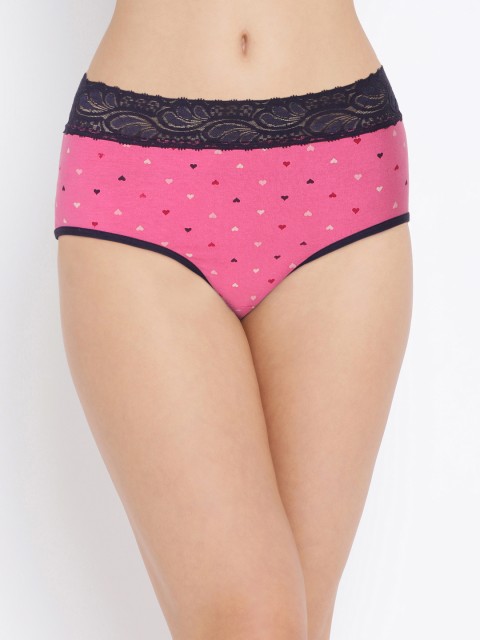 

Clovia Women Pink & Black Printed High-Rise Hipster Brief With Lace PN3124T223
