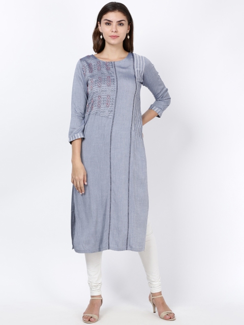

Soch Women Blue & White Printed Straight Kurta