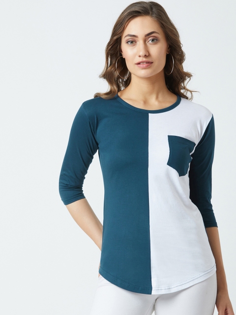

The Dry State Women Teal Blue Colourblocked Round Neck T-shirt