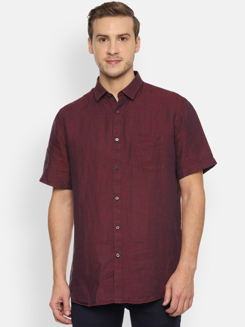 

Van Heusen Sport Men Maroon & Blue Slim Fit Solid Linen Casual Shirt