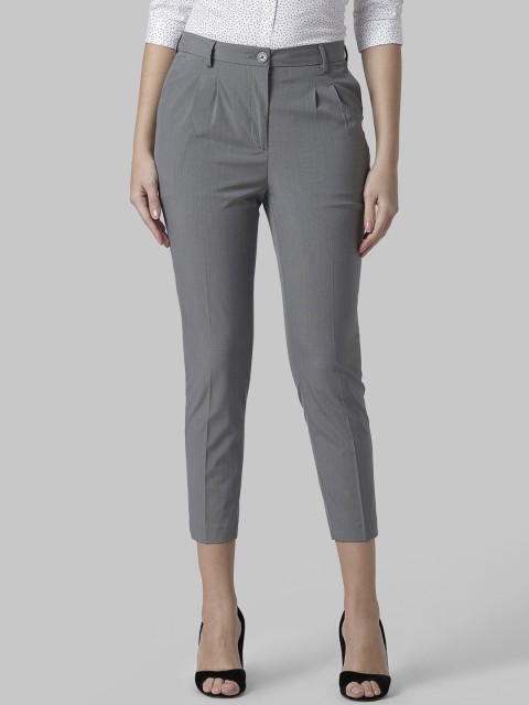 

Park Avenue Woman Grey Tapered Fit Self Design Crop Regular Trousers