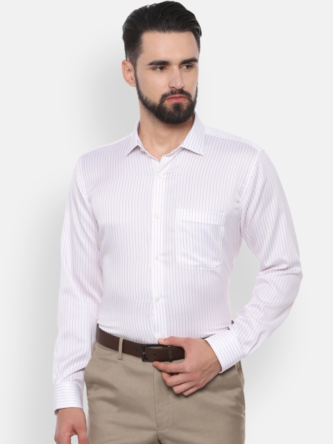 Van Heusen Men White & Pink Regular Fit Striped Formal Shirt