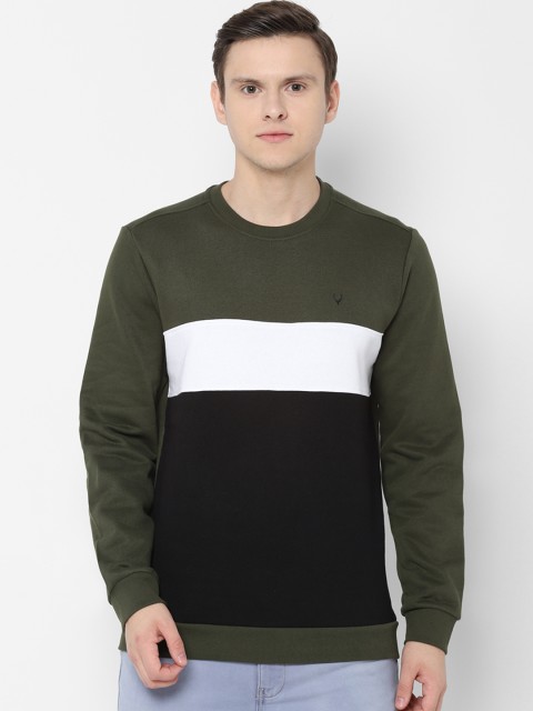 

Allen Solly Men Olive Green & Black Colourblocked Pullover Sweatshirt