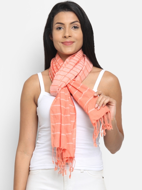 

Anekaant Women Orange Striped Stole