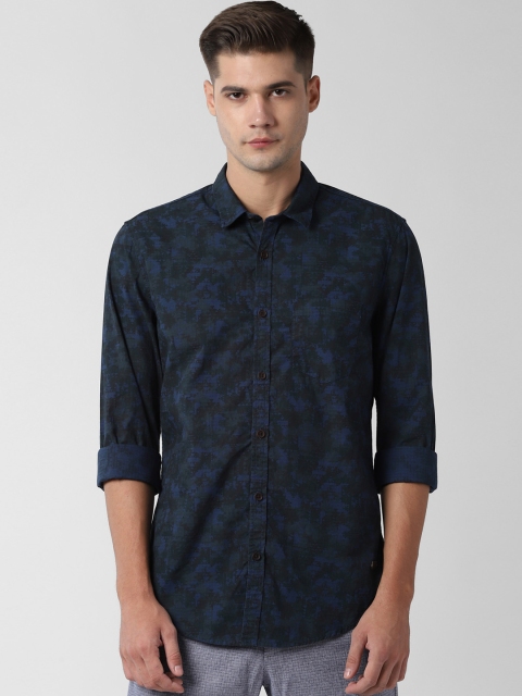 

Peter England Casuals Men Navy Blue & Black Slim Fit Printed Casual Shirt
