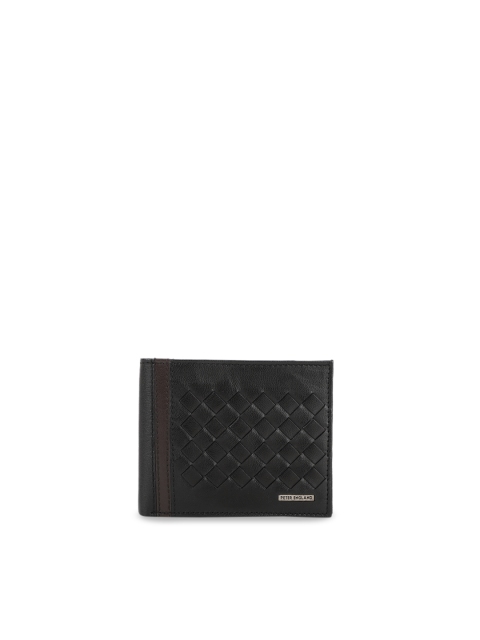 

Peter England Men Black Self Design Two Fold Leather Wallet