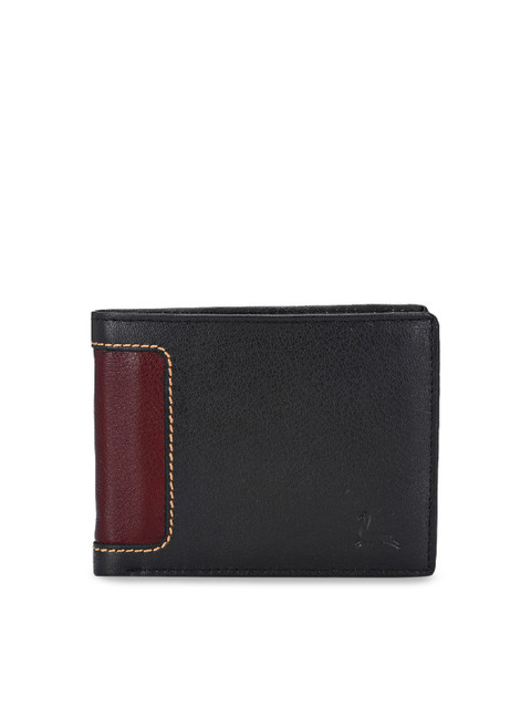 

Pacific Gold Men Black & Brown Colourblocked Genuine Leather Two Fold Wallet