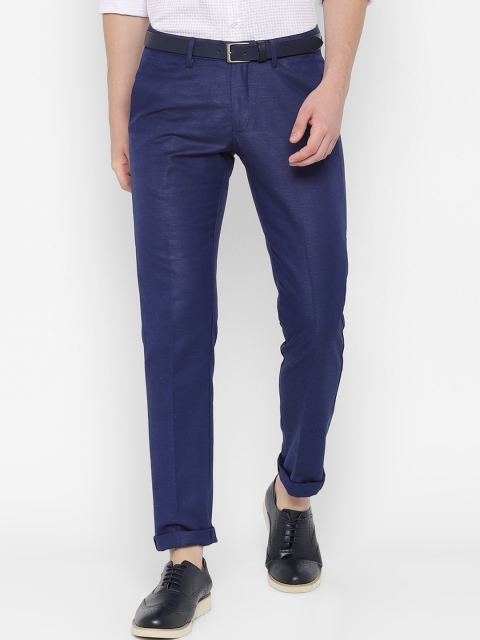

Allen Solly Men Navy Blue Slim Fit Self Design Regular Trousers