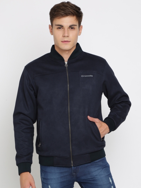 

Crocodile Men Navy Blue Solid Bomber Jacket