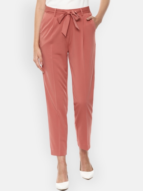 

Van Heusen Woman Peach-Coloured Regular Fit Solid Crop Peg Trousers