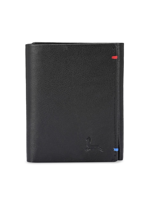 

Pacific Gold Men Black Solid Genuine Leather Three Fold Wallet