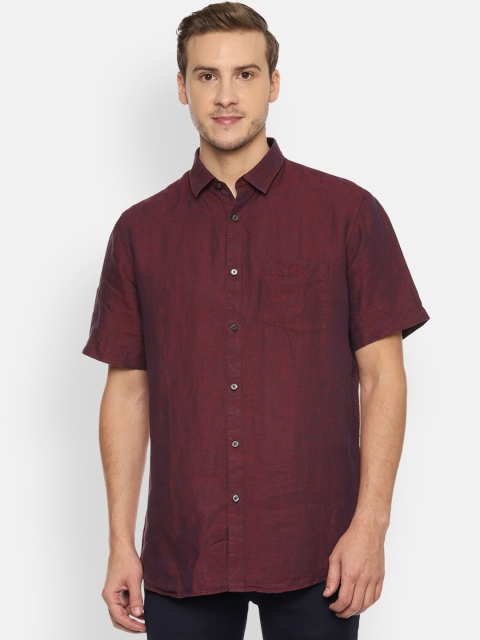 

Van Heusen Sport Men Maroon & Blue Slim Fit Solid Linen Casual Shirt