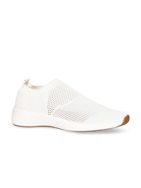 

Stride Women White Woven Design Mid-Top Knitted Slip-On Sneakers