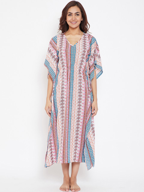 

Clovia Women Multicoloured Long Kaftan Style Printed Nightdress, Multi