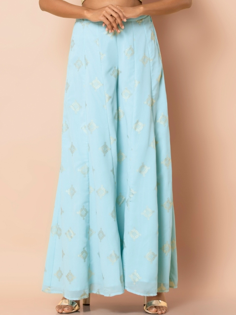 

INDYA Women Blue Printed Wide Leg Palazzos