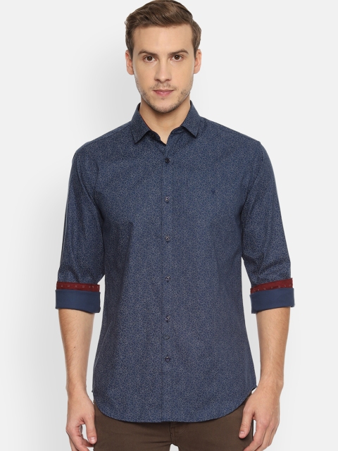 

V Dot Men Navy Blue & Off-White Slim Fit Printed Casual Shirt