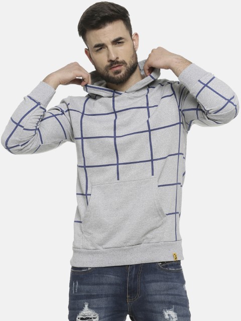 

Campus Sutra Men Grey Checked Hooded Sweatshirt