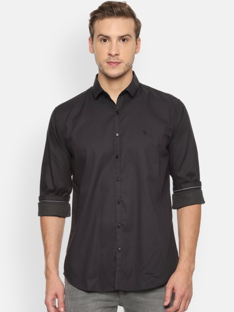 

V Dot Men Charcoal Slim Fit Self Design Casual Shirt