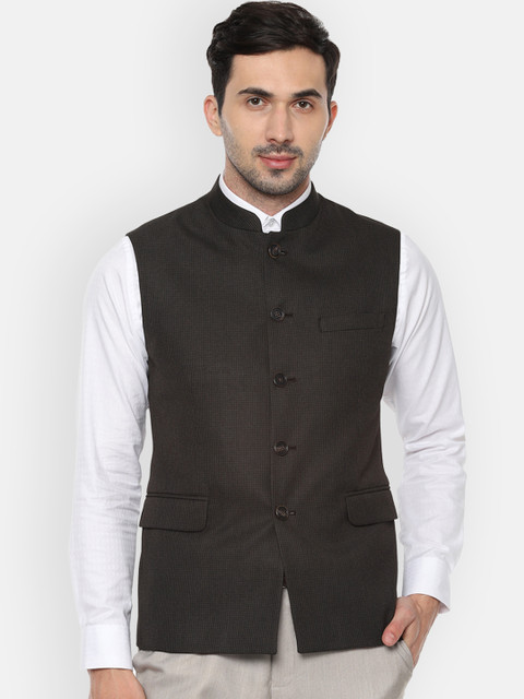

Van Heusen Men Brown Woven Design Nehru Jacket