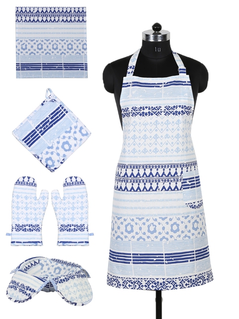 

House This Unisex Set of 6 Blue & White Printed Cotton Kitchen Linen Set