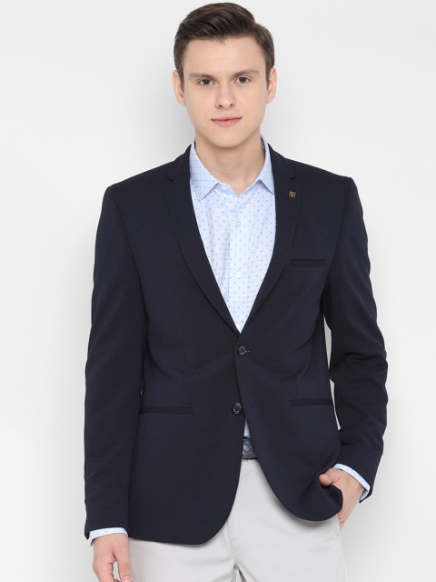 

Allen Solly Men Navy Blue Self-Design Slim-Fit Single-Breasted Blazer