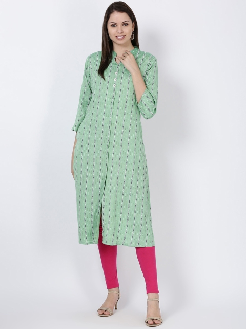 

Soch Women Green & White Printed Pure Cotton Straight Kurta