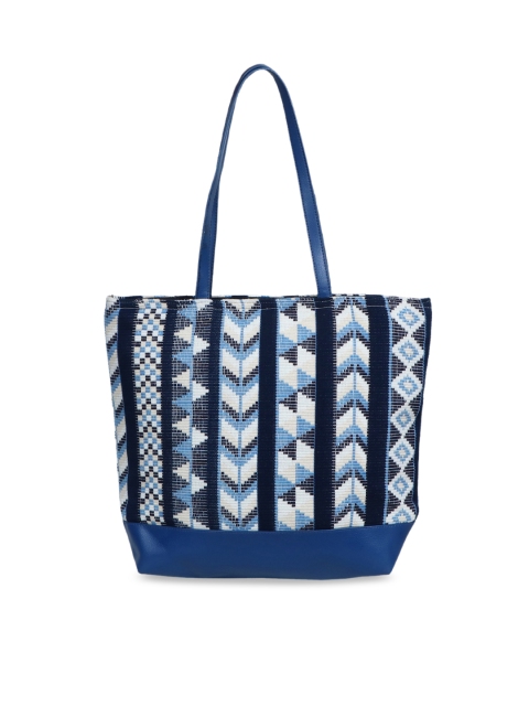 

Diwaah Blue & White Self Design Tote Bag