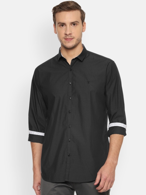 V Dot Men Charcoal & Grey Slim Fit Striped Casual Shirt