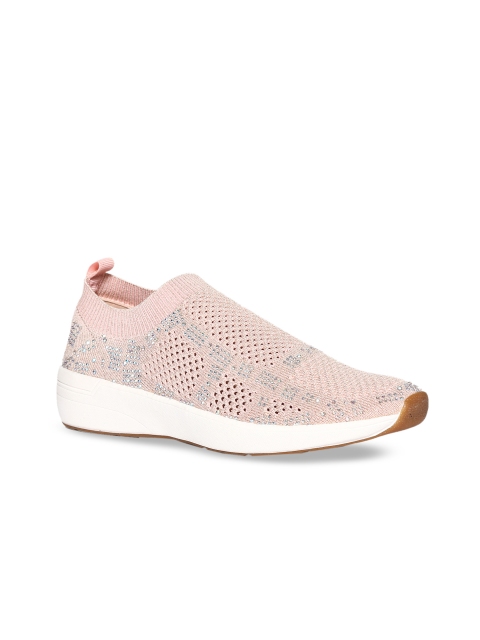 

Stride Women Pink Woven Design Mid-Top Embellished Slip-On Sneakers