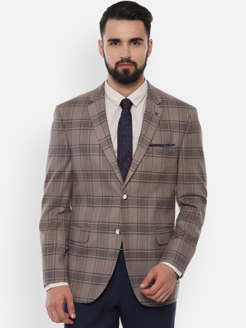 

Van Heusen Men Brown Checked Slim-Fit Single-Breasted Blazer