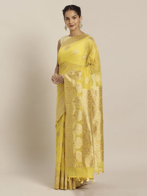 

Mitera Yellow Silk Cotton Woven Design Banarasi Saree