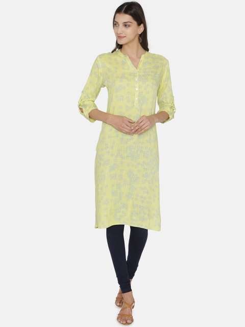 

Kifahari Women Yellow Printed Slim-Fit Kurta