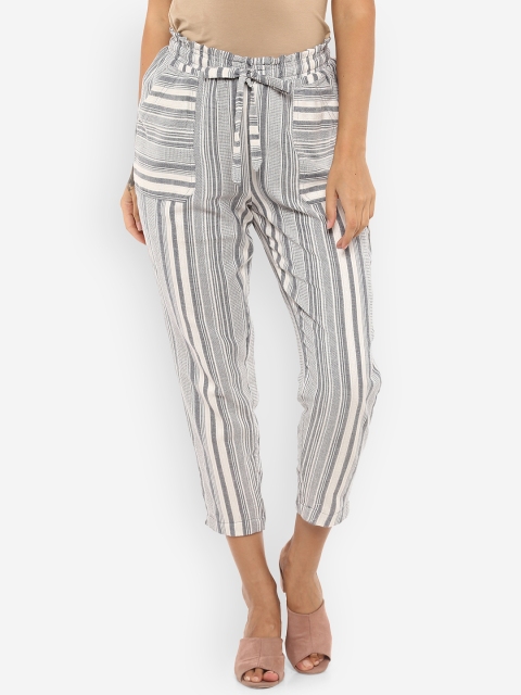 

Ayaany Women Off-White & Black Regular Fit Striped Cigarette Trousers