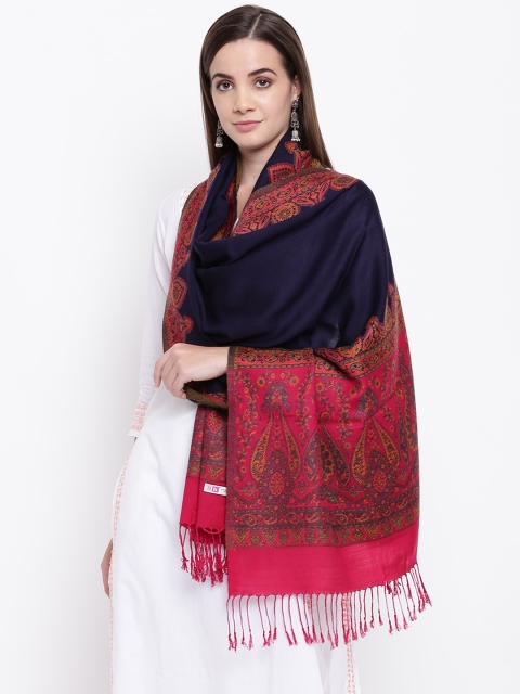 

HK colours of fashion Women Navy Blue & Red Woven Design Stole