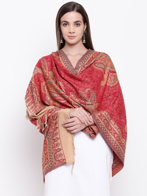 

HK colours of fashion Women Red & Beige Woven Design Stole