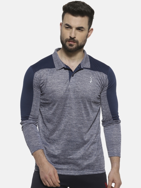 

Campus Sutra Men Blue Colourblocked Polo Collar T-shirt