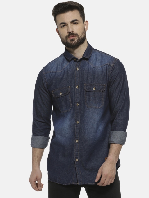 

Campus Sutra Men Navy Blue Solid Regular Fit Casual Denim Shirt