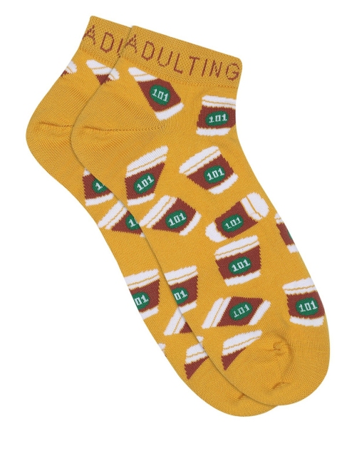 

Soxytoes Unisex Yellow & White Adulting 101 Calf-Length Patterned Socks, Mustard