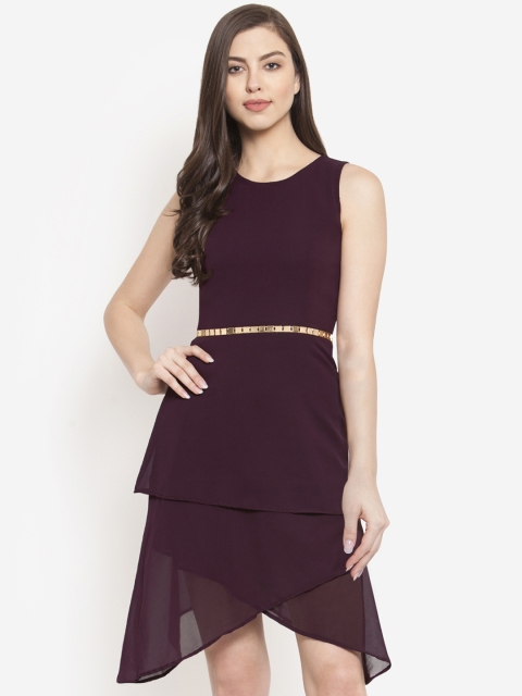 

Martini Women Solid Burgundy Fit and Flare Dress