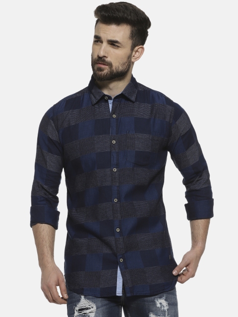 

Campus Sutra Men Blue & Charcoal Grey Regular Fit Checked Casual Shirt